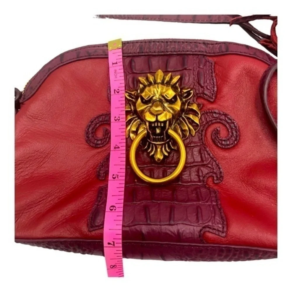 Sharif Crocc Embossed Red Leather Lion Knocker Bag w Coin Purse NWT - Picture 7 of 13